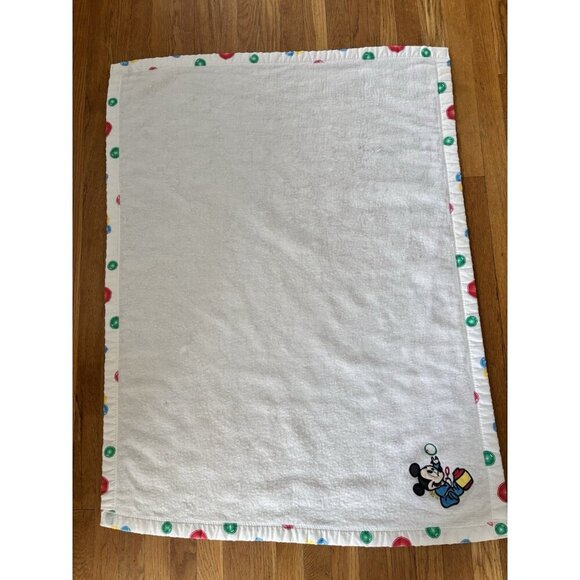 Vintage Disney Babies Mickey Mouse Embroidered White Fleece Blanket 35x45 - Picture 2 of 5